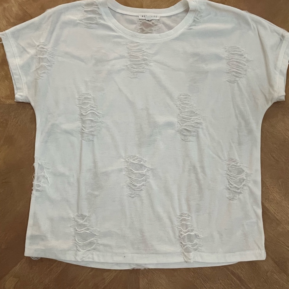 Socialite White Ruched Short Sleeve T-Shirt | Size S